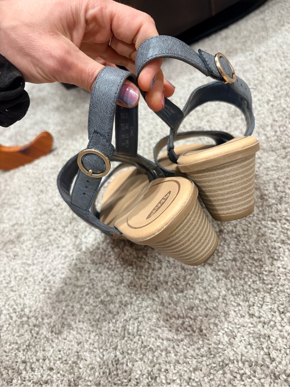 Dr Scholl’s Grace Women's Suede Strappy Wedge Sandal - Gray Blue - Picture 11 of 12